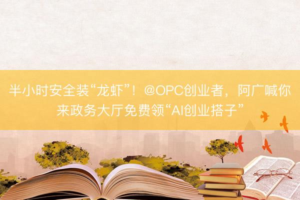 半小时安全装“龙虾”！@OPC创业者，阿广喊你来政务大厅免费领“AI创业搭子”
