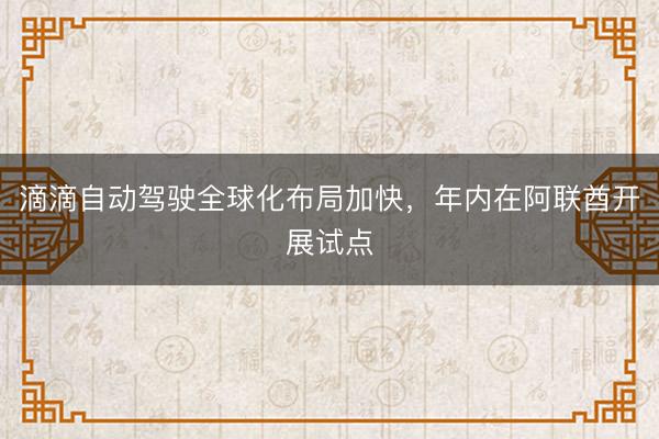 滴滴自动驾驶全球化布局加快，年内在阿联酋开展试点