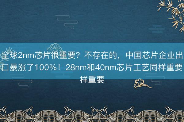 全球2nm芯片很重要？不存在的，中国芯片企业出口暴涨了100%！28nm和40nm芯片工艺同样重要