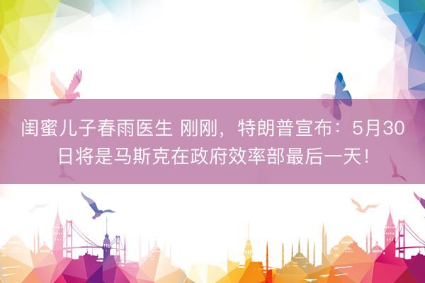 闺蜜儿子春雨医生 刚刚，特朗普宣布：5月30日将是马斯克在政府效率部最后一天！