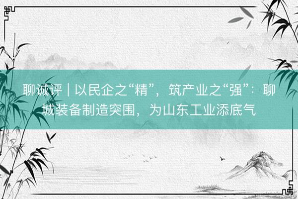 聊诚评 | 以民企之“精”,筑产业之“强”:聊城装备制造突围,为山东工业添底气