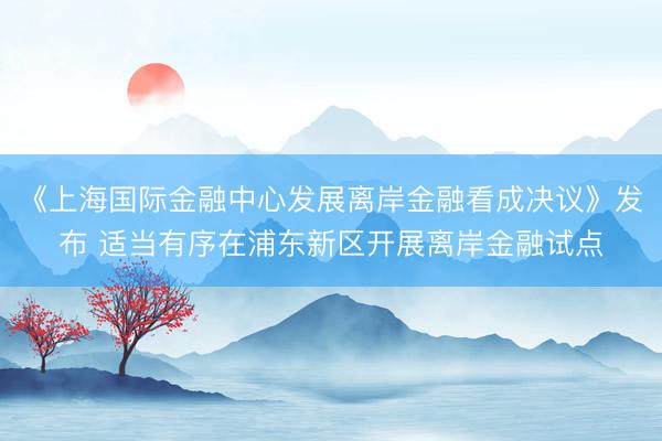 《上海国际金融中心发展离岸金融看成决议》发布 适当有序在浦东新区开展离岸金融试点
