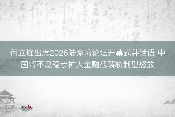 何立峰出席2026陆家嘴论坛开幕式并话语 中国将不息稳步扩大金融范畴轨制型怒放